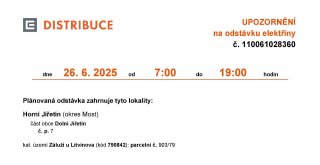 ‼ Oznámení o plánovaném přerušení dodávky elektrické energie č. 110061028360
