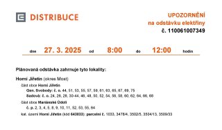 Oznámení o plánovaném přerušení dodávky elektrické energie č. 110061007349