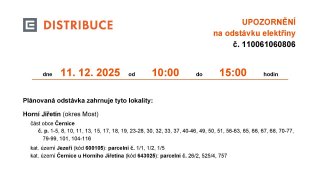 Oznámení o plánovaném přerušení dodávky elektrické energie č. 110061060806