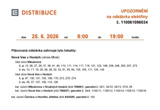 Oznámení o plánovaném přerušení dodávky elektrické energie č. 110061096034